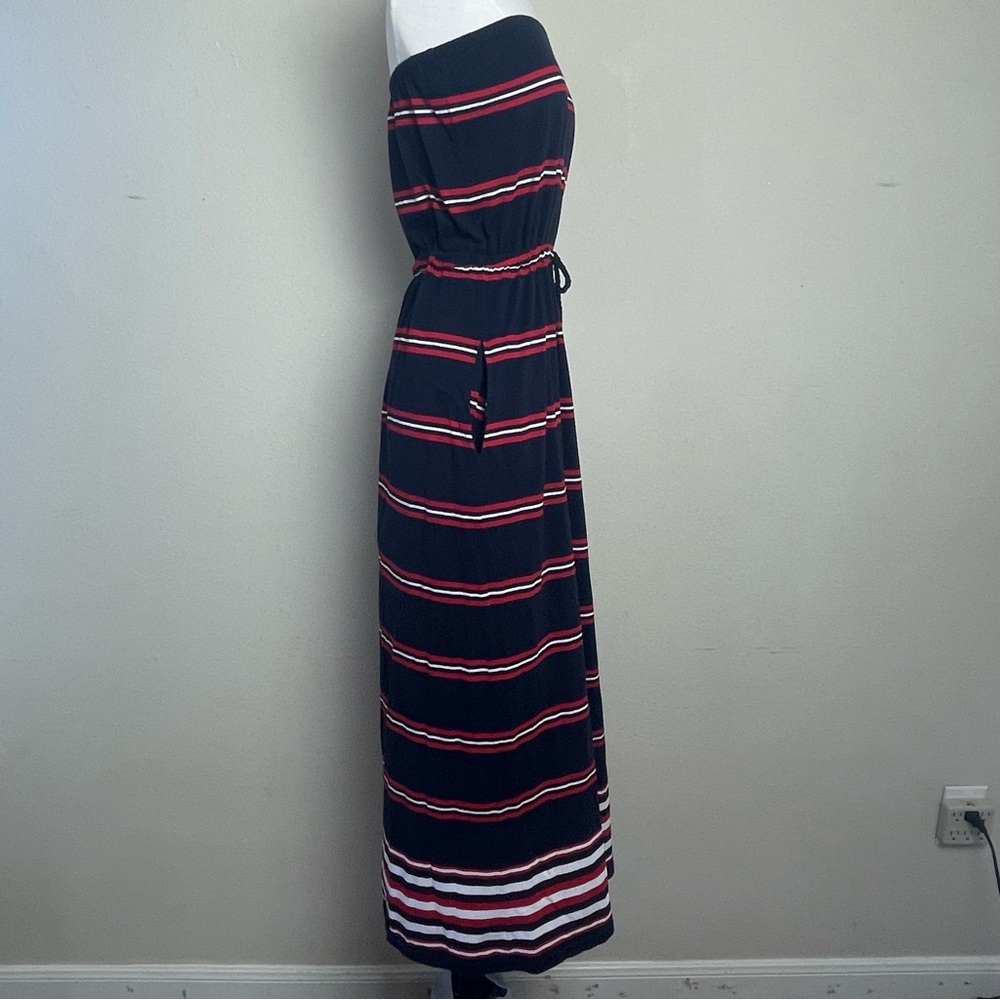 Tommy Hilfiger Strapless Red, White, Blue Striped Maxi Dress with Pockets | M - Picture 6 of 14